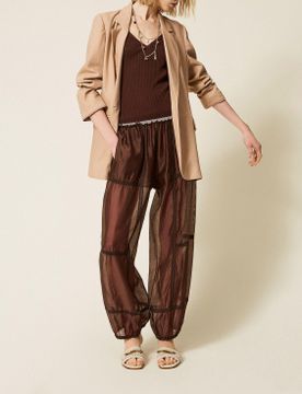 Para mujer. 261TF2041 Pantalón jogger de gasa con encaje (42), Casual, Lyocell