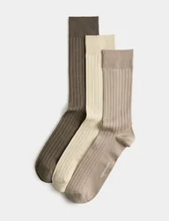 Pack Egyptian Cotton Rich Ribbed Socks Brown Mix male