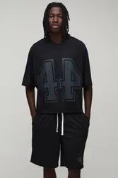 Herren Übergroßes Kastenförmiges Netzstoff-Fledermausärmel 44 Hockey-Oberteil Und Shorts Set Black Größe 5XL