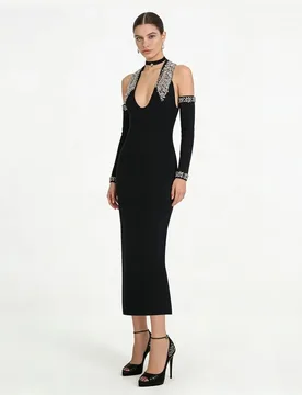 Black Crystals Prom Dress With Necklace Sexy Halter Backless Bandage Sheath Long Party Gown Formal Wedding Birthday Evening Robe - Aliexpress - FashionsVida
