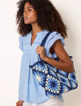 Women's Crochet Simple Tote Bag in Navy - Navy - Size: One Size - Blue Vanilla - FashionsVida
