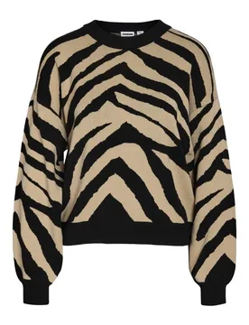 Strickpullover - NMCHARLOTT L/S O-NECK KNIT FWD NOOS - XS bis XL - für Damen - Größe M - schwarz/beige - Frauen - female - Noisy may - FashionsVida