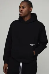 Herren Oversized Boxy Bedruckter Hoodie Sweatshirt Black Größe Small