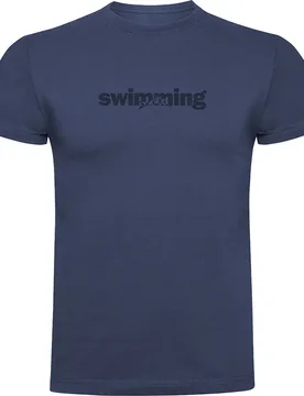 Word Swimming Short Sleeve T-shirt Denim Blue S Men - Kruskis - FashionsVida