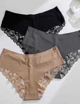 Ropa interior de encaje con contraste, paquete de 3 prendas de lencería de talla grande - Shein - FashionsVida