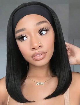 Peluca con venda para mujer, pelo liso corto de 10", 12" o 14", peluca de cabello yaki liso con venda, se pone y se va, sin pegamento, con apariencia