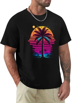 Retro Glitch Island Sunset Synth Aesthetic Silhouette T-Shirt Street Art Print Tee Shirt - Aliexpress - FashionsVida