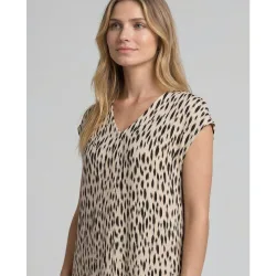 Vestido midi de manga corta con cuello pico y estampado abstracto