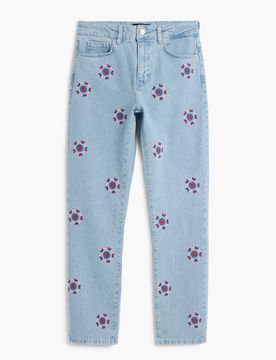 JEAN IMPRIMÉ, Coton, Bleu, 34