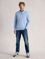 Pure Cotton Funnel Neck Half Zip Jumper Light Blue male