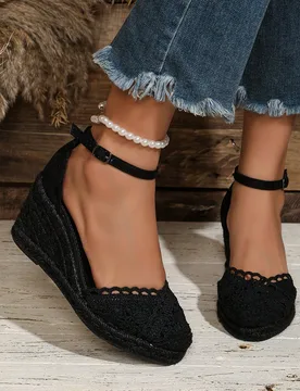 Sandalias de cuña con cierre deslizante y decoración de cuerda, transpirables, de moda y cómodas - Shein - FashionsVida