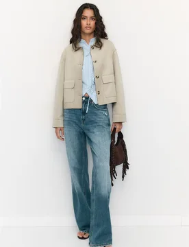 Jacke mit Taschen in Wildlederoptik Steingrau L - Stradivarius - FashionsVida
