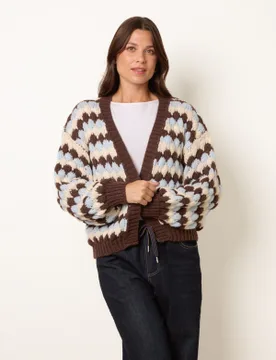 Multicoloured Striped Cardigan - M/L / CHOCOLATE/BLUE - female - Blue Vanilla - FashionsVida