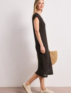 Midi-Kleid mit V-Neck aus Spitze female Braun