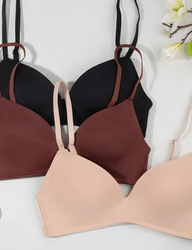 Piezas Sujetador sin aros para mujer - Comodidad sin costuras, tela suave y cómoda, sin aros y con tirantes desmontables, unicolor adecuado para uso - Shein - FashionsVida