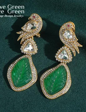 Vintage Green Resin Leaf Drop Earrings Gold Color Rhinestone Crystal Bird Designer Tree Luxury Jewelry Quality Christmas 2025 - Aliexpress - FashionsVida