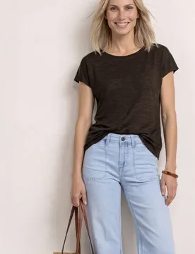 T-Shirt mit Boat Neck und Smok-Detail female Braun - Street One - FashionsVida