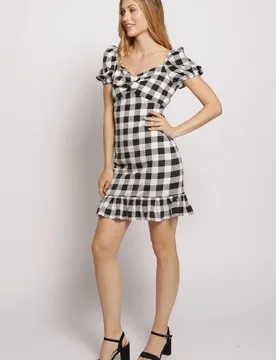 Women's Black Gingham Frill Mini Dress Size: 10 - Black - Size: 10 - Cutie London - FashionsVida