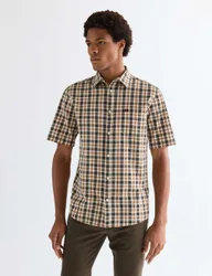 Regular Fit Pure Cotton Short Sleeve Shirt Brown Mix male