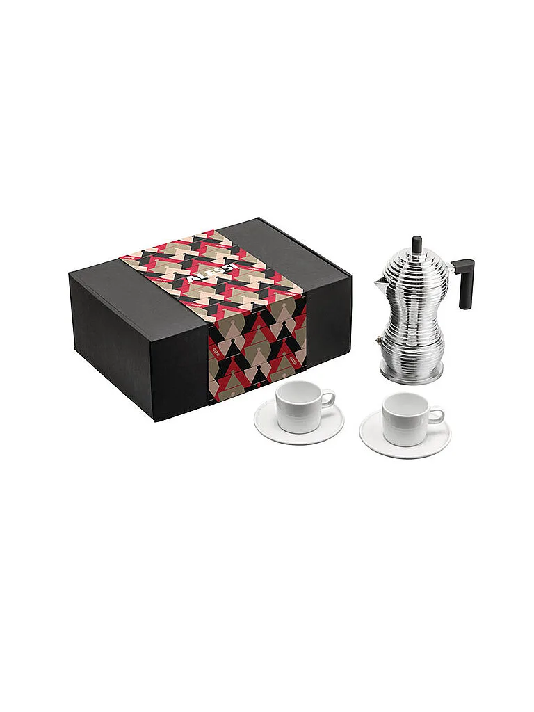 Cafetera exprés - Juego de tazas de 3 piezas de aluminio/porcelana plata - Alessi - FashionsVida