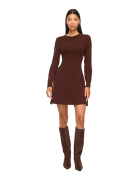 Vestito Corto A Maniche Lunghe Kerry Coffee Bean XS - Vila - FashionsVida