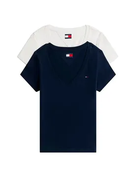 Maglietta A Maniche Corte Con Collo A V Dw0dw21367 2 Unità Ecru / Dark Night Navy XS