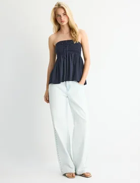 Bandeau-Top Häkelmuster Dunkelblau XS - Stradivarius - FashionsVida