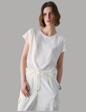 T-shirt in Cotone-Modal con Gioiello e Logo Monogram