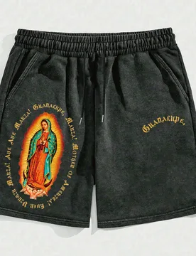 Pantalones cortos de hombre de estilo vintage lavados, pantalones cortos de algodón negro lavado con estampado de patrón estilo emo de moda callejer - Shein - FashionsVida