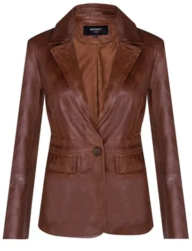 Women's One Button Leather Blazer Jacket-Newhaven in Tan Size: 18 - Tan - Size: 18 - Infinity Leather - FashionsVida