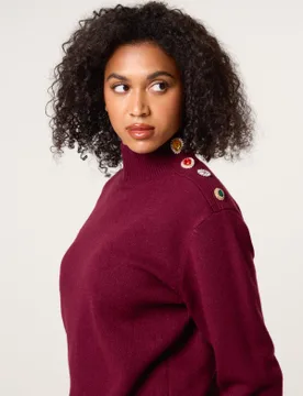 Jewel Button Jumper - L/XL / BERRY - female - Blue Vanilla - FashionsVida
