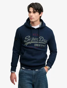 Cotton Rich Logo Graphic Hoodie Blue male - Superdry & Co - FashionsVida