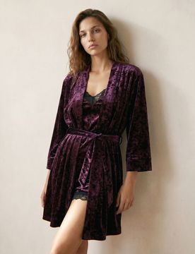 Accappatoio kimono a tinta unita - bordeaux