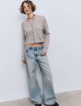Weiche Strickjacke mit Knöpfen Steingrau XS