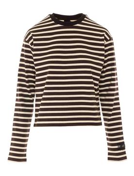 Top mirtilla a maniche lunghe e beige
