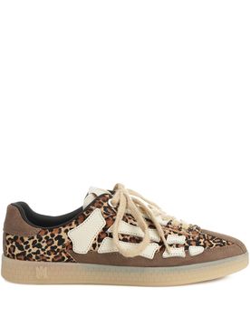 Leopard Print Bone Detail Lace-Up Sneakers