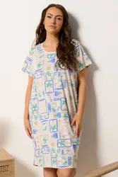 Women's Postcard Print Dipped Back Nightdress Size: 38-40 - Multicolor - Size: 38-40