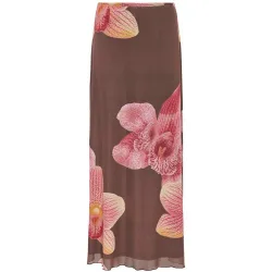 Falda larga de malla con estampado