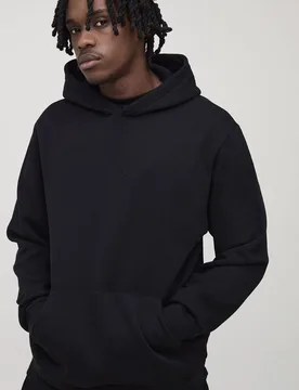 Men's Tall Essential BM Signature Regular Fit Over the Head Hoodie Black Size Large Black L - boohooMAN - FashionsVida