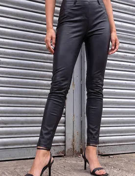 Women's Coated Faux Leather Jeggings Pants in Black Size: 20 - Black - Size: 20 - Roman - FashionsVida