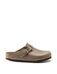 Boston Leather Buckle Flat Footbed Clogs Tan female