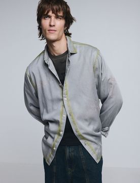 Camisa lettering efecto desgastado, Hombre, Lyocell, Blanco, S