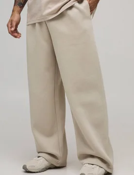 Men's Essential Wide Leg Jogger Stone Size X-Small Stone XS - boohooMAN - FashionsVida