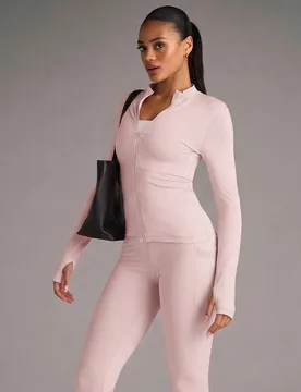 Chaqueta deportiva ajustada con cremallera frontal de unicolor - Shein - FashionsVida