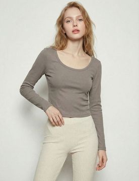Blusa di cotone a maniche lunghe - caffè