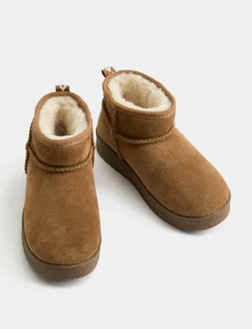 Kids' Suede Warm Lined Pull On Boots (4 Small - 6 Large) Neutral Female - M&S - FashionsVida