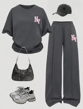 Conjunto casual de camiseta de manga corta con estampado de letras y pantalones de pierna ancha para adolescente, regreso a la escuela - Shein - FashionsVida