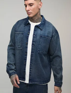 Tall Extreme Washed Oversized Denim Shirt Washed Blue Size Small Washed Blue S - boohooMAN - FashionsVida