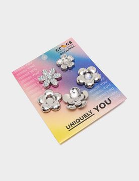 Er-Pack Silver Flowers Jibbitz Anhänger, Mehrfarbig - unisex - Size: One Size