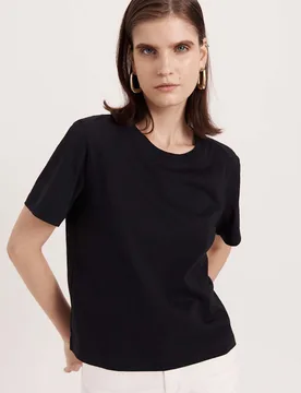 Pure Cotton Crew Neck T-Shirt Black female - Saba - FashionsVida